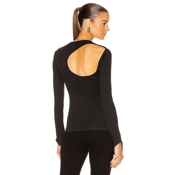 Helmut Lang Cut Out Open Back Long Sleeve Round Neck Black Top Size Medium - Picture 1 of 10